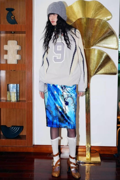 Vintage Original Print Denim Skirt