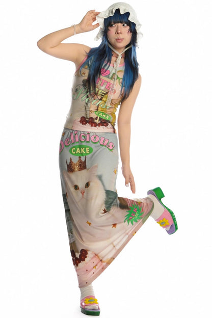 Reversible Print Stretch Casual Maxi Skirt