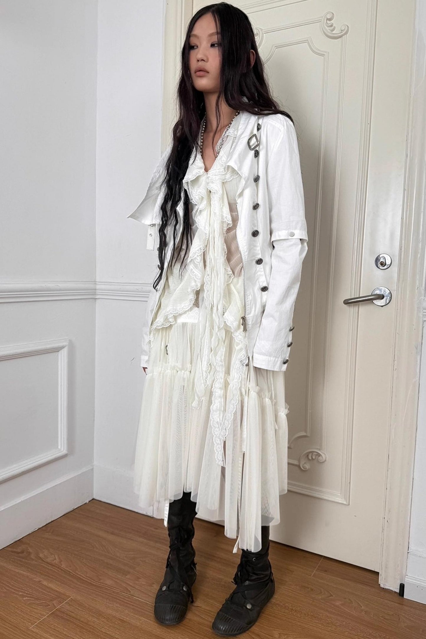 Lace Jacquard Pleated Cake Layered Skirt