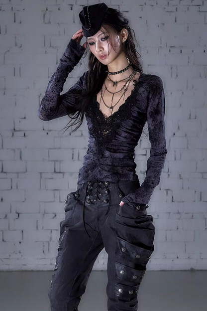 Vintage Samtbluse mit Spitze