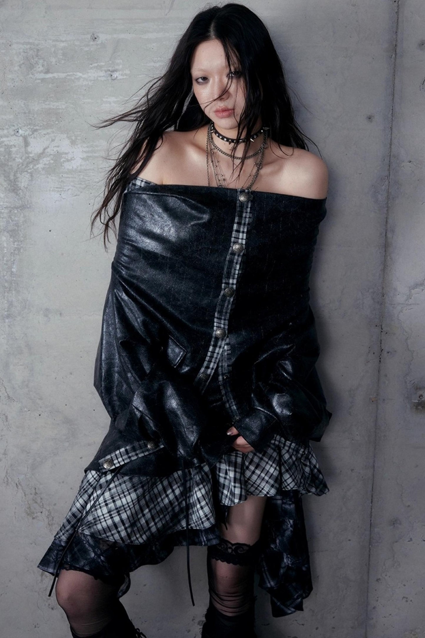 Dark Plaid Leather Top