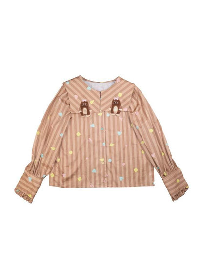 Mole Embroidery Stripe Shirt