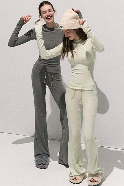 Soft Crew Neck Knitwear Bootcut Trouser Set-Up