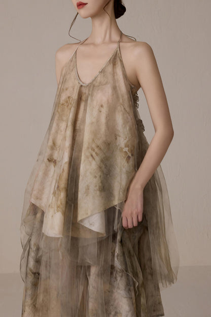 Floral Mesh Tie Neck Camisole