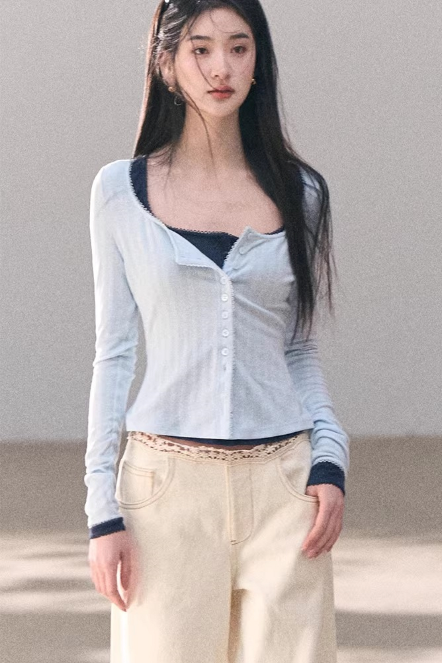 Hollow-Out Ribbed Knit Cardigan