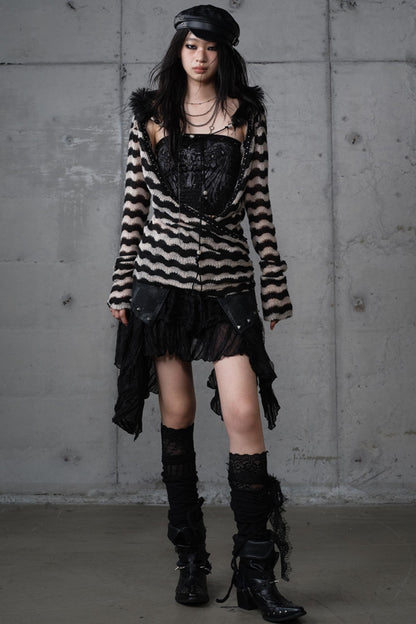 Bandeau Fake Two-Piece Striped Knit Top Set