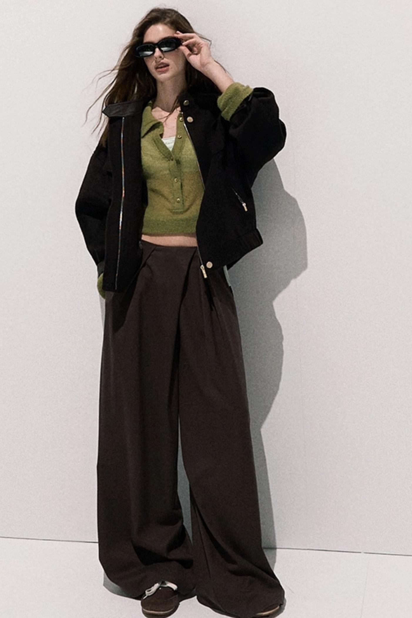 입체 비대칭 와이드 레그 팬츠