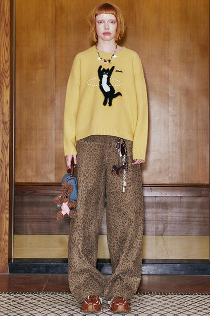 Laser Beaded Knitted Cat Top