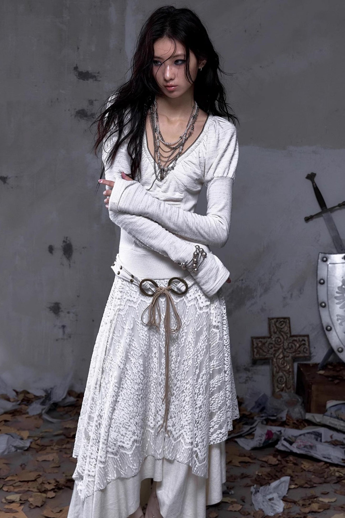 Court Dream Puff Sleeve Lace Maxi Dress