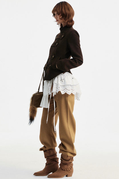 Khaki Tapered Flared Pants