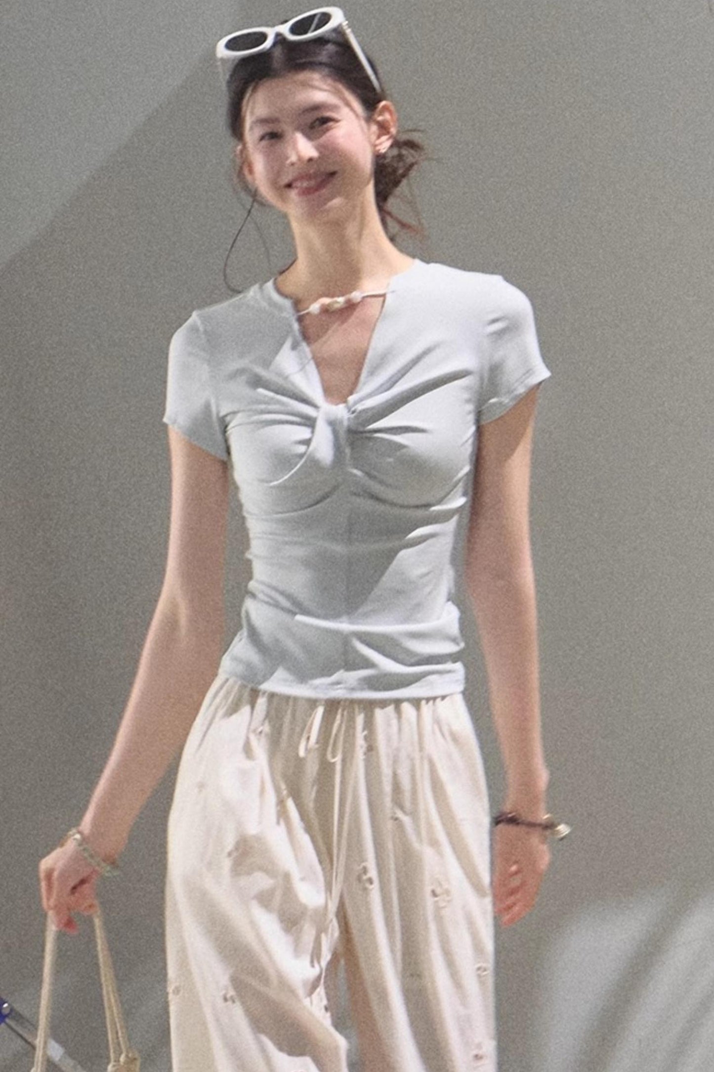 V-Neck Beaded T-Shirt