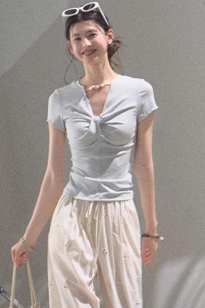 V-Neck Beaded T-Shirt