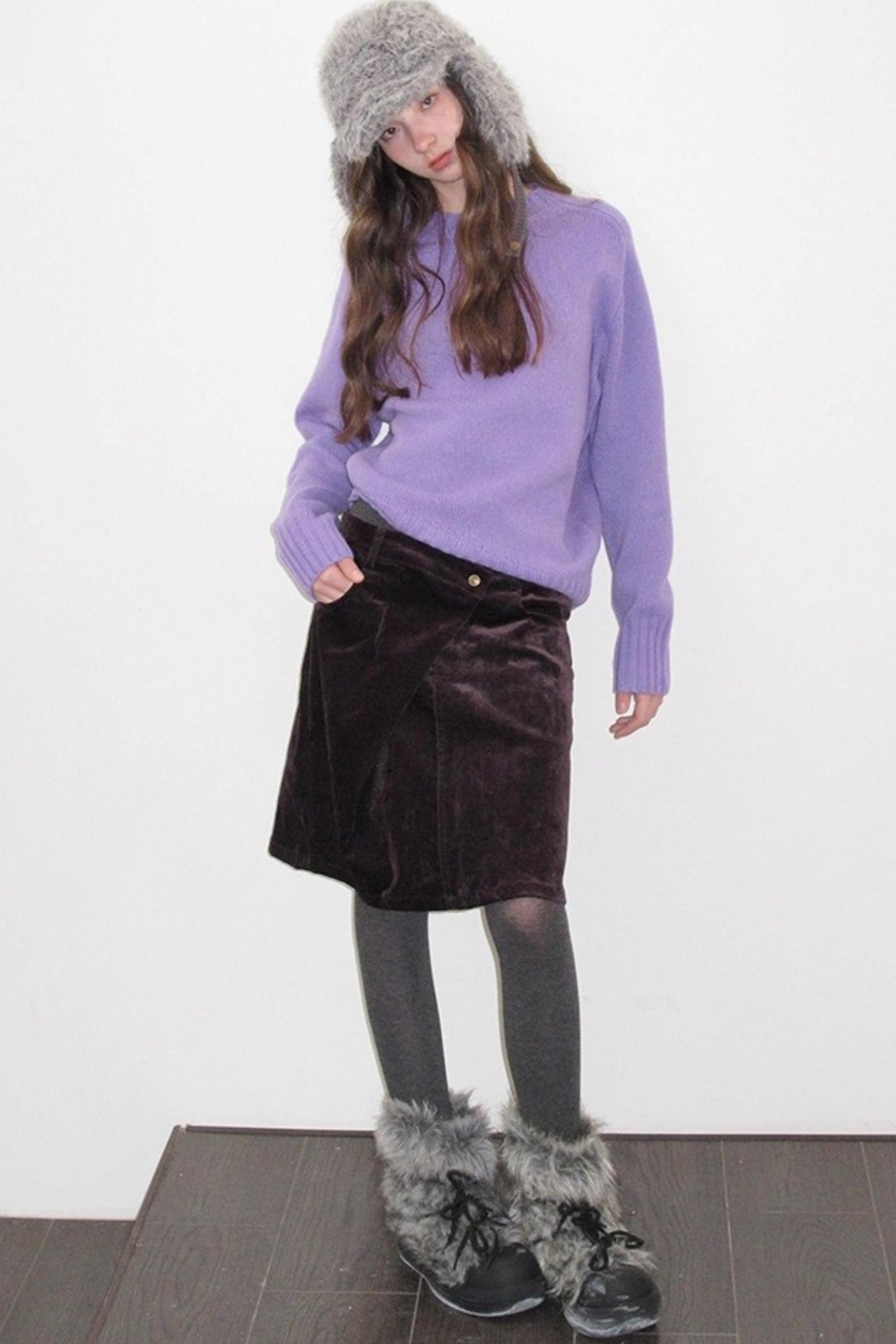 Mint Violet Slanted Hem Sweater