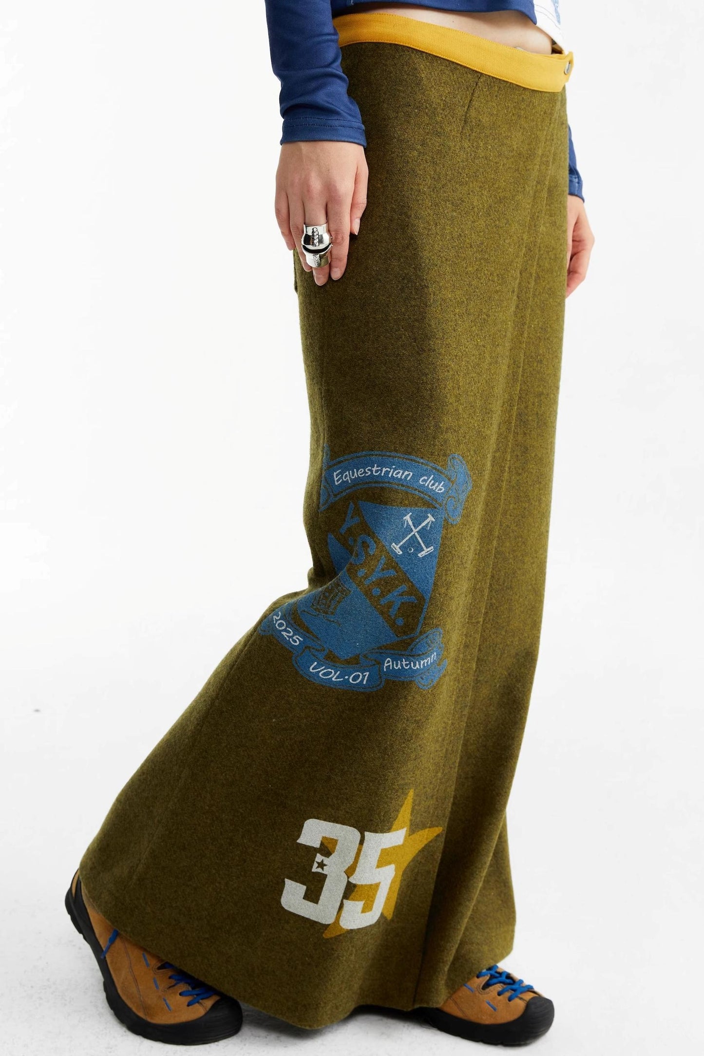 Olive Woolen Long Skirt