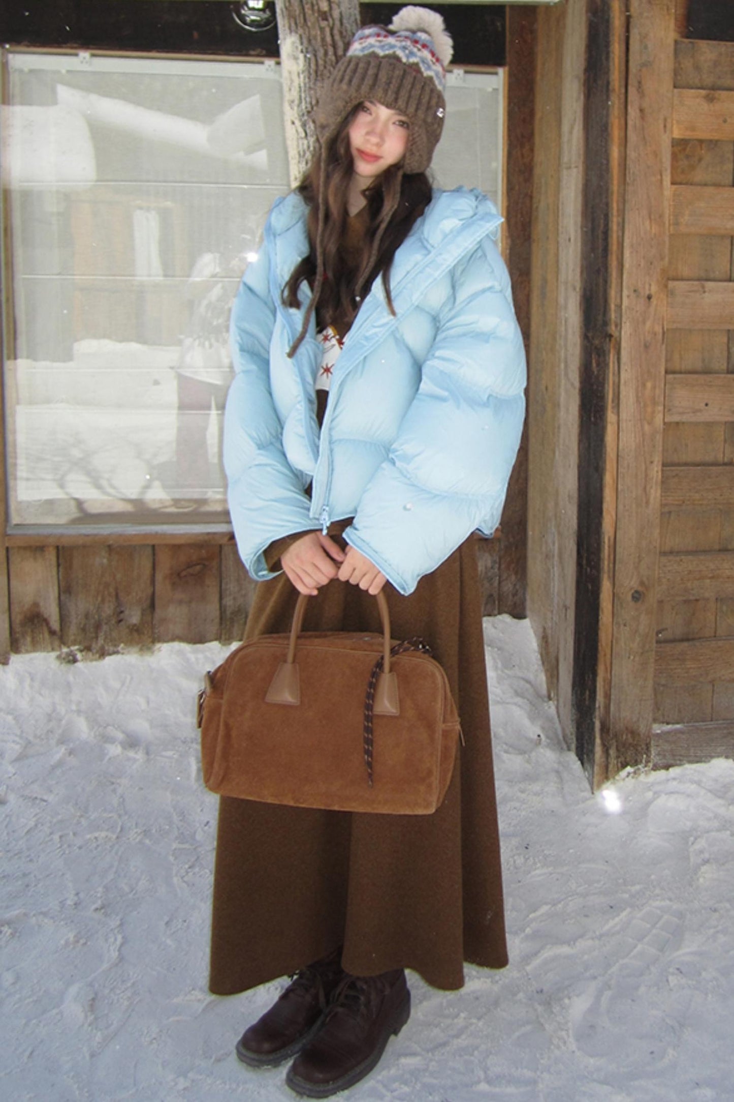 Three-Dimensional Pony Knit Top & Skirt Set