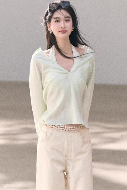 Lace-Trimmed Halter Neck Camisole