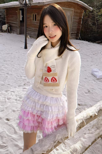 Strawberry Cake Jacquard Knit Scarf