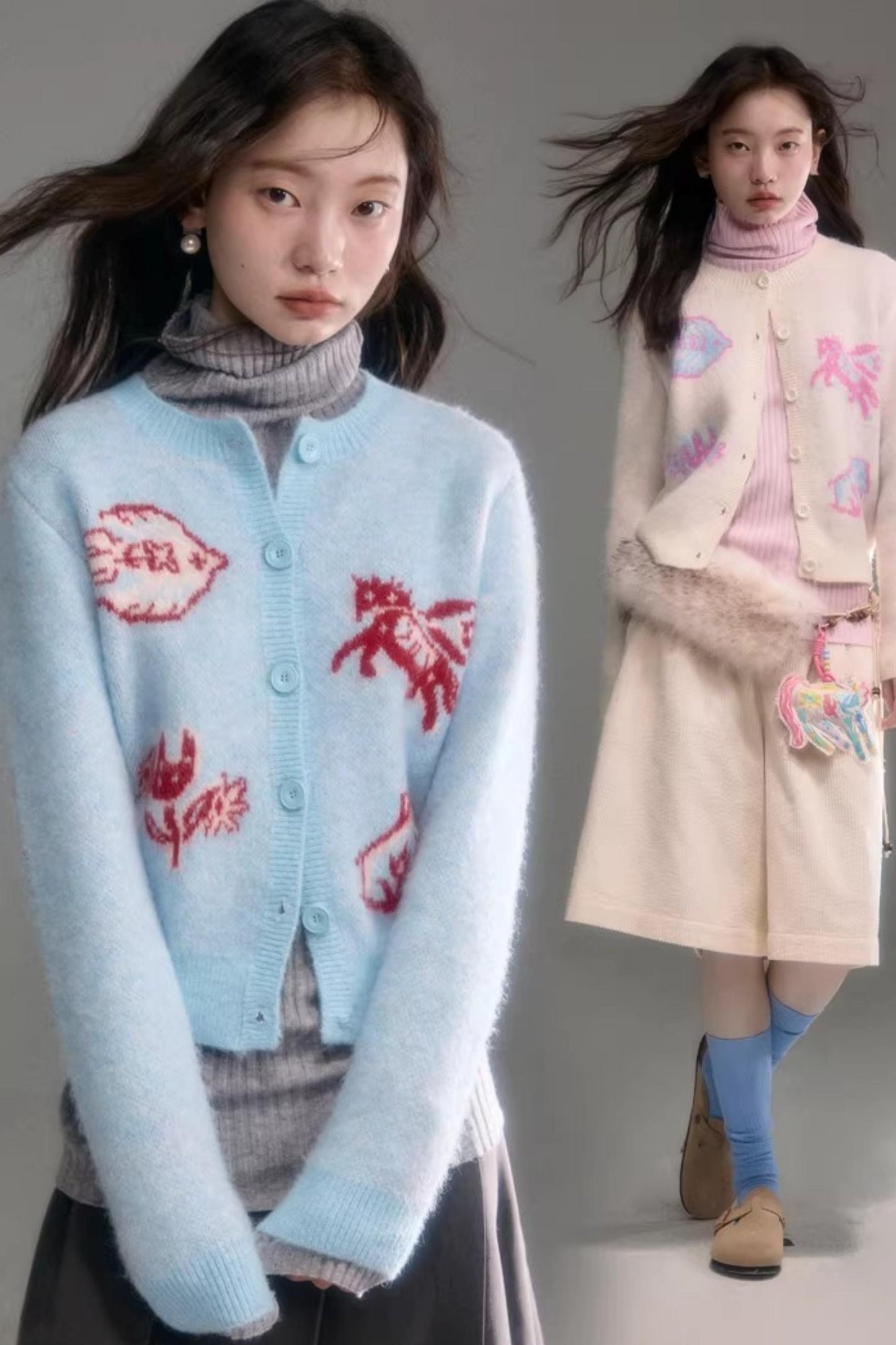 Color-Blocked Wool Blend Cardigan