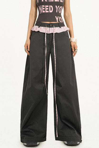 Striped Lace Wide-Leg Pants