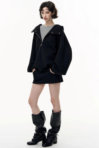 Casual Large Zip Hooded Cardigan