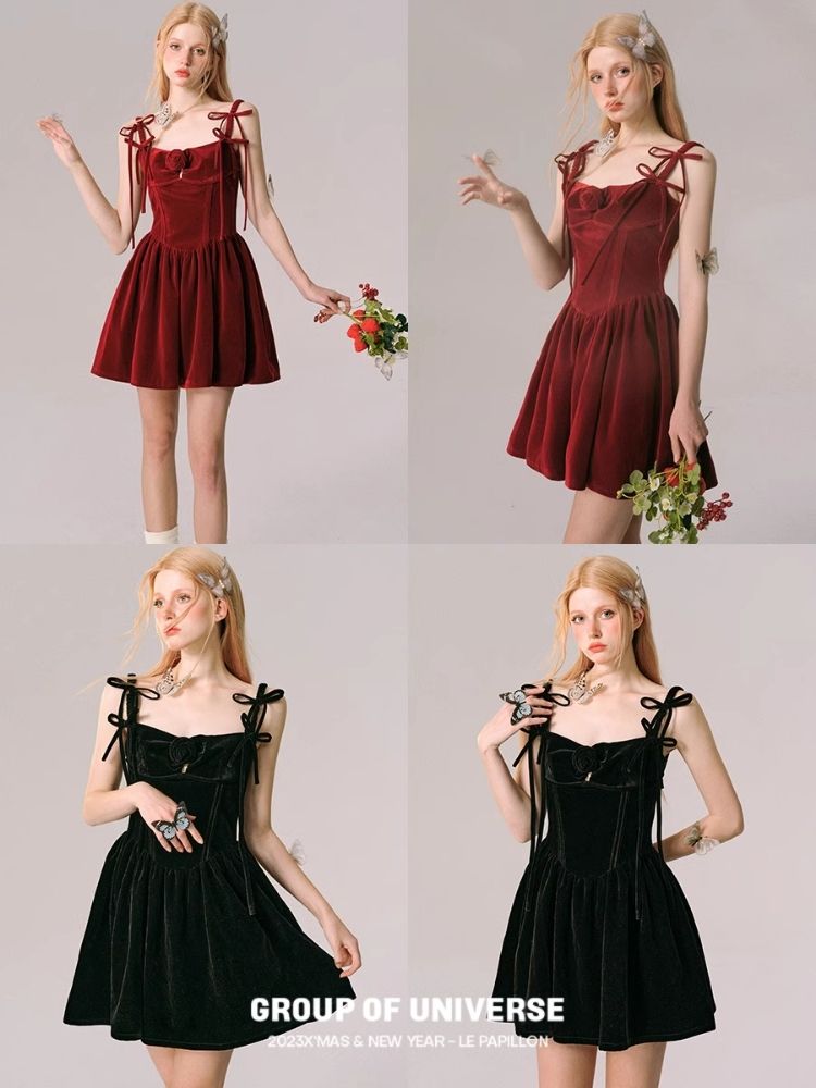 Velvet New Year's Red Halter Dress