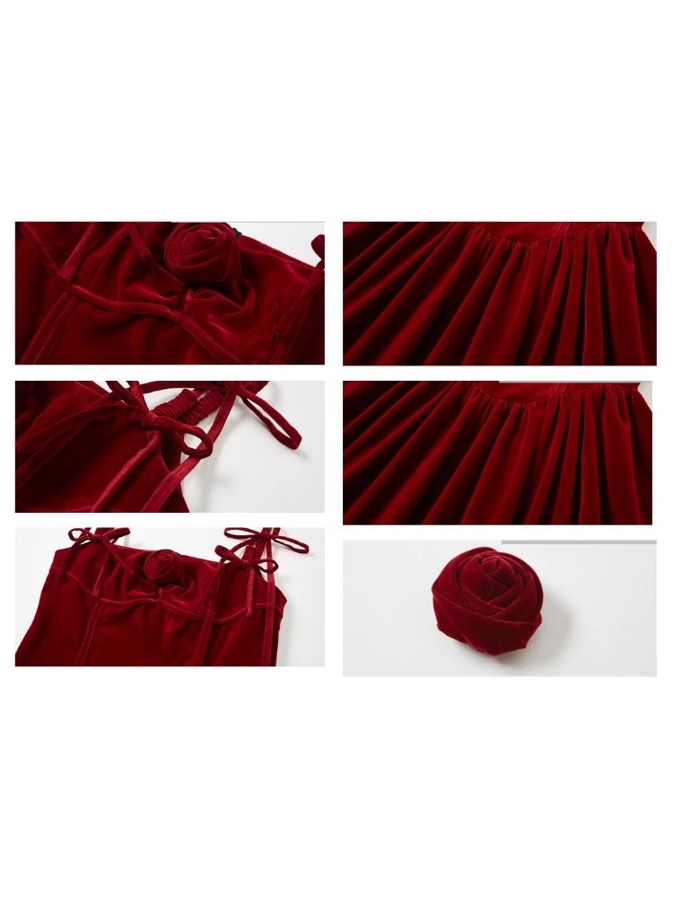 Velvet New Year's Red Halter Dress