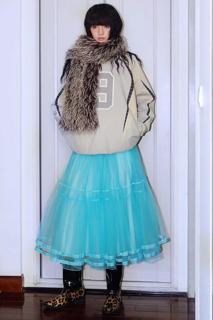 Autumn Mesh Puffy Long Skirt