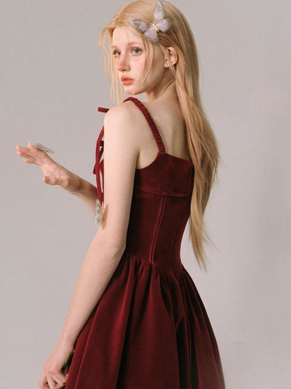 Velvet New Year's Red Halter Dress