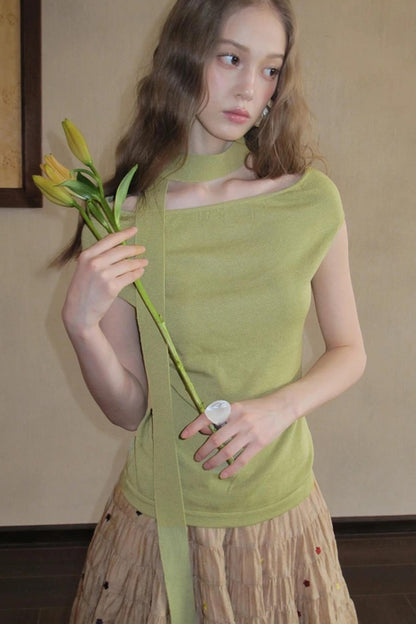 Milk White Asymmetrical Knit Top