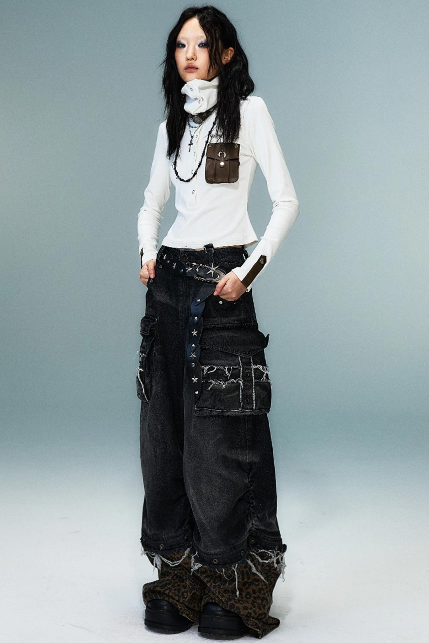 Punk High Neck Slim Knit Base Top