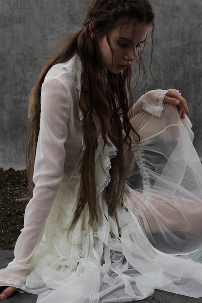 Lace Jacquard Pleated Cake Layered Skirt