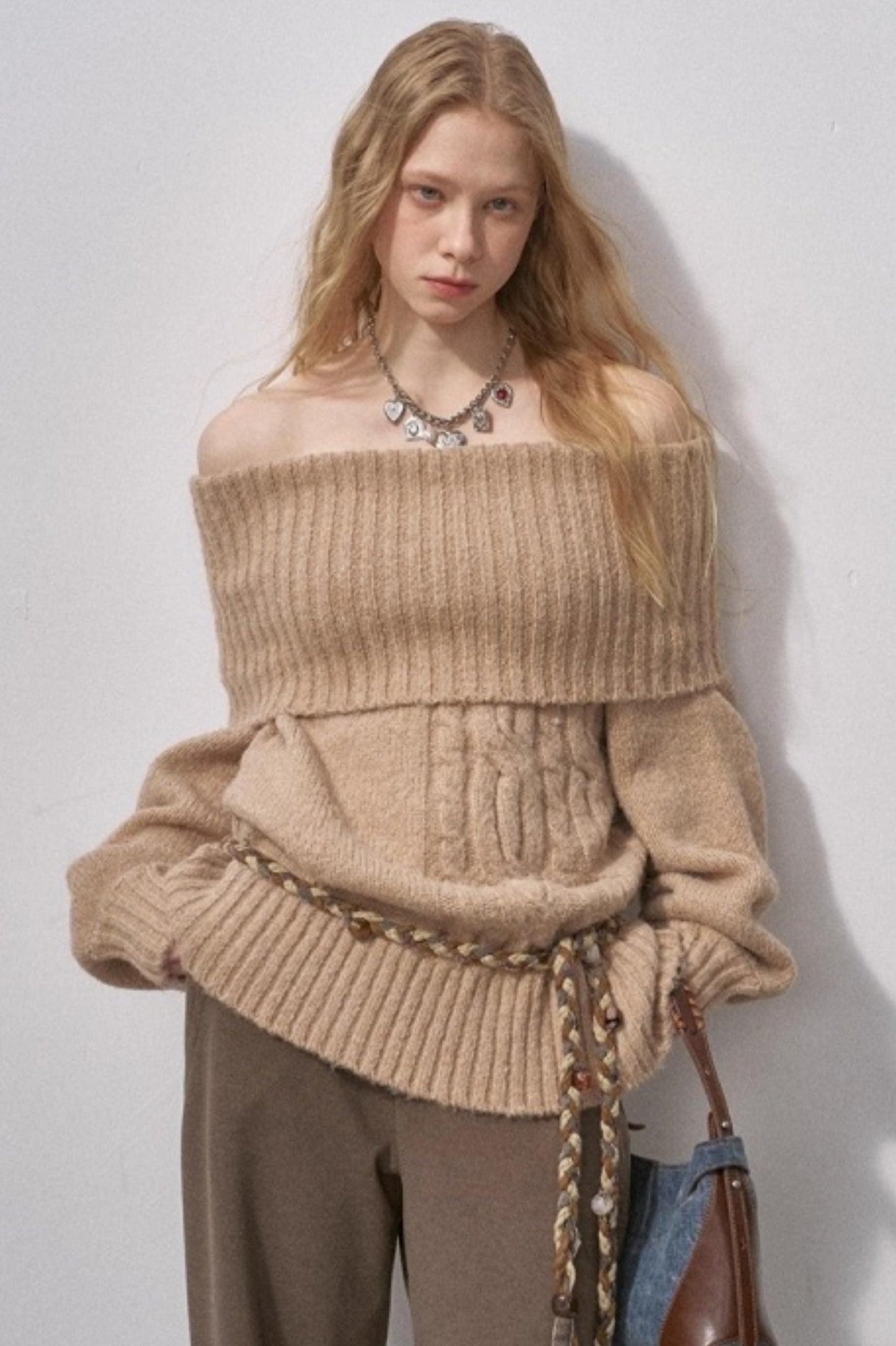 One-Shoulder Cable-Knit Sweater