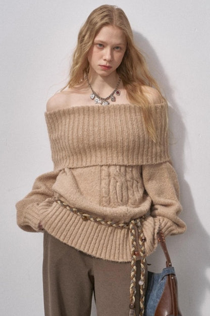 One-Shoulder Cable-Knit Sweater