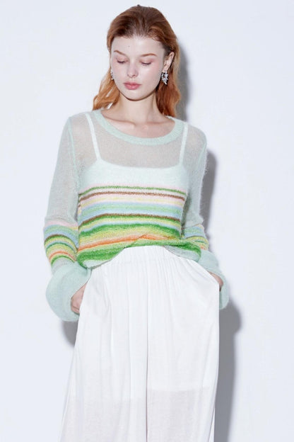 Mohair Silky Wool Rainbow Lantern Sleeve Sweater
