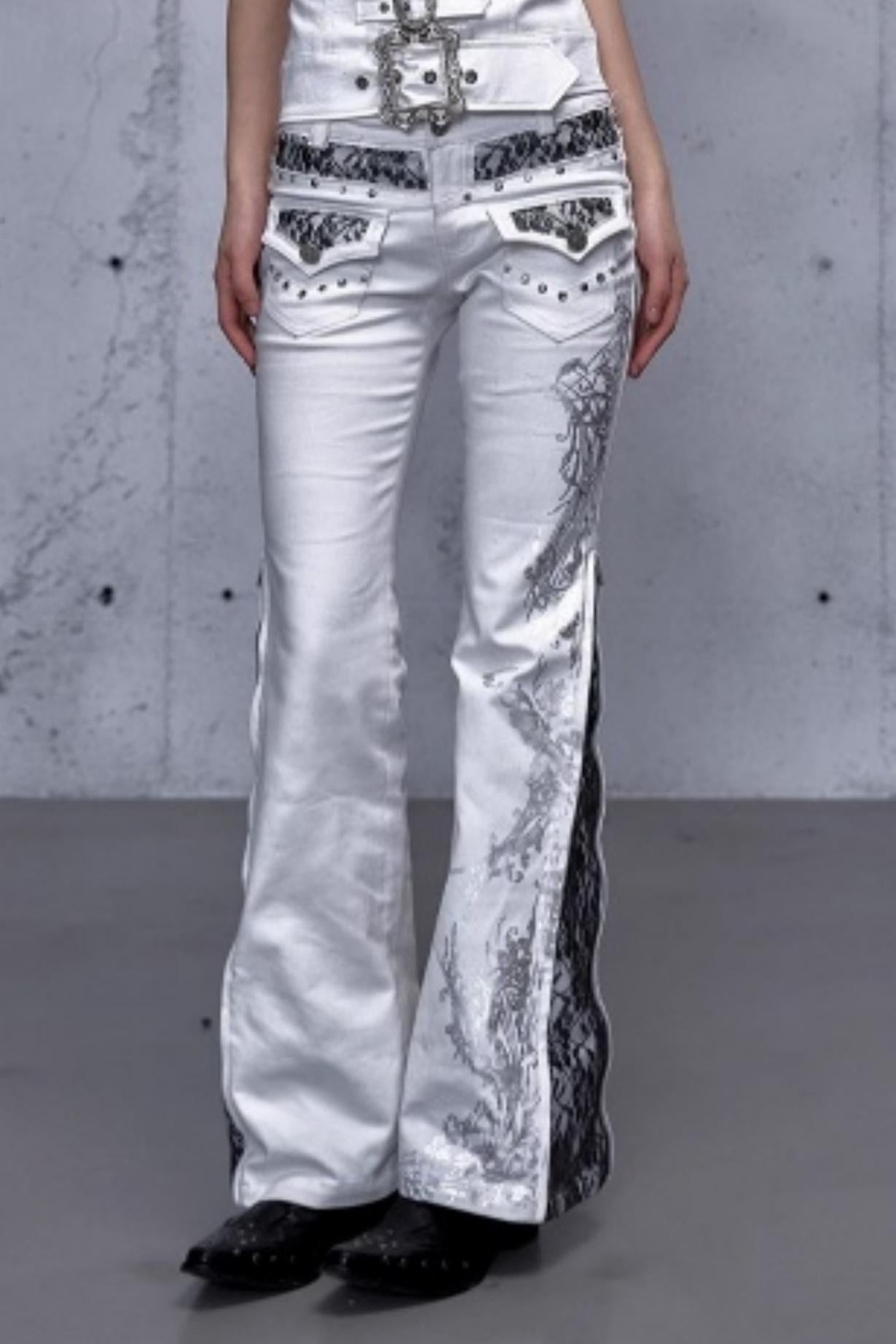 Retro Gold Foil Denim Pants