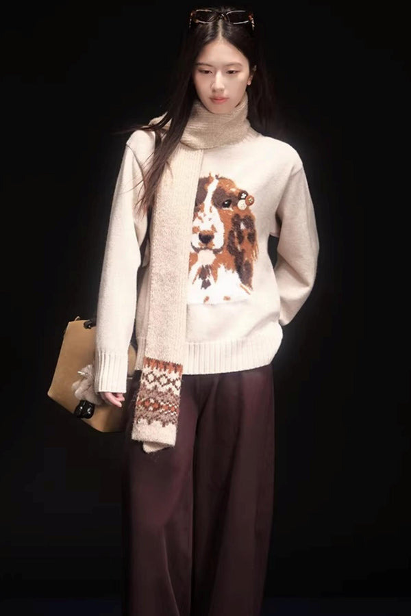 Oatmeal Mink Fur Sweater Scarf Set-Up