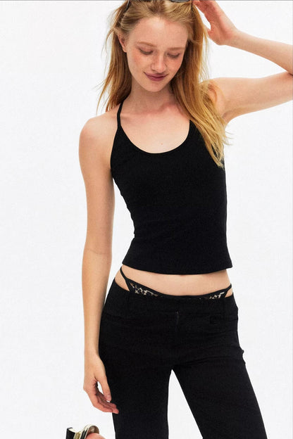 Slimming black elastic vest for daily outfit