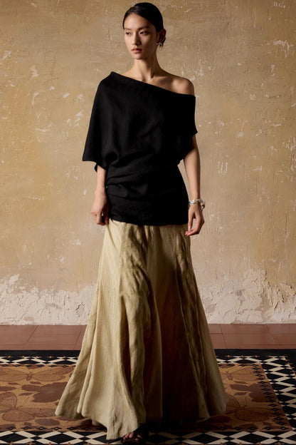 Black Shoulder Irregular Design T-Shirt