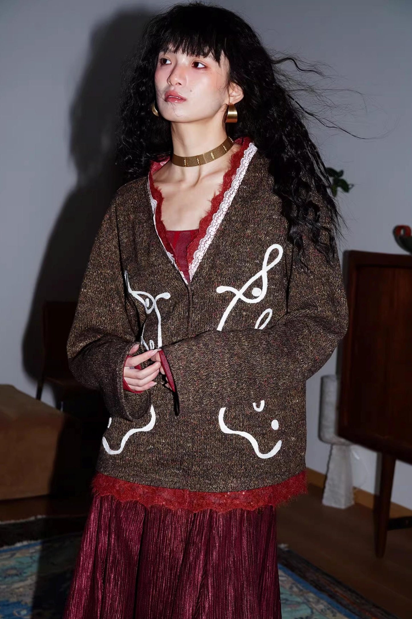 Retro Lace Knitted Cardigan