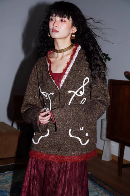 Retro Lace Knitted Cardigan