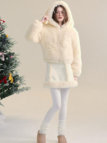 Cream-colored Warm Eco-Friendly Fur + Half Skirt