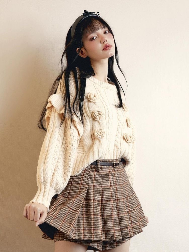 Fine Checkered Tweed High Waist Short Skirt