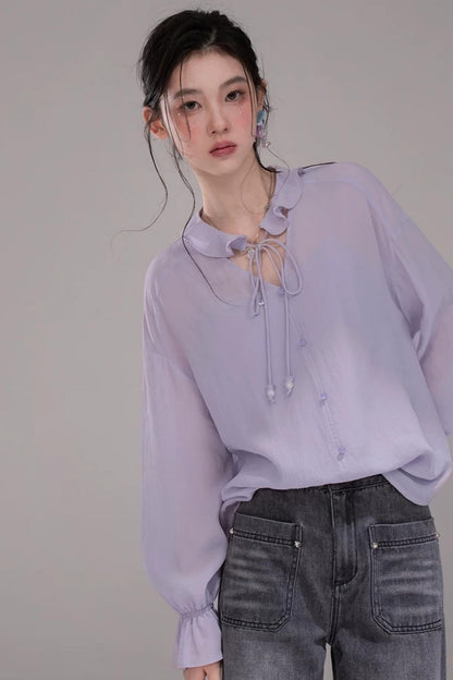 Acetate Deep Purple Blouse Set