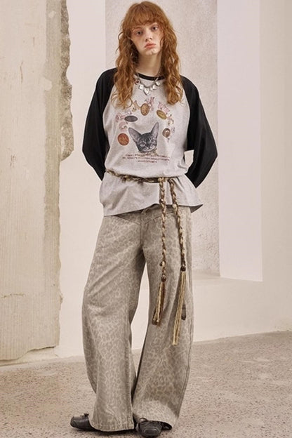 Leopard Print Straight Loose Pants
