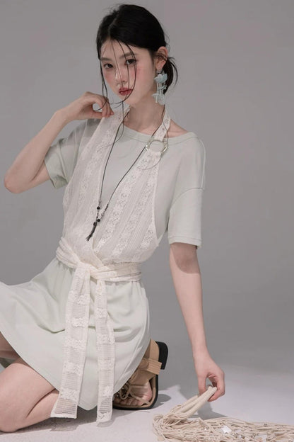 Layered Honeydew Halter Dress