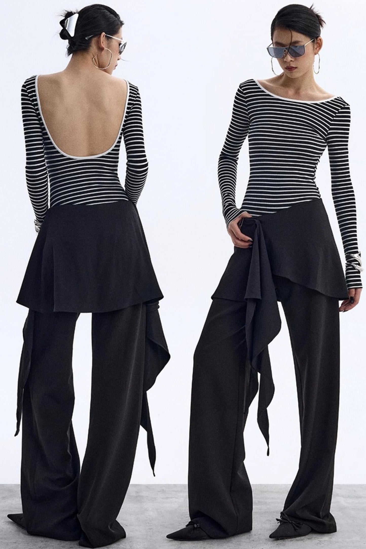 Striped Backless Jumpsuit Design Top