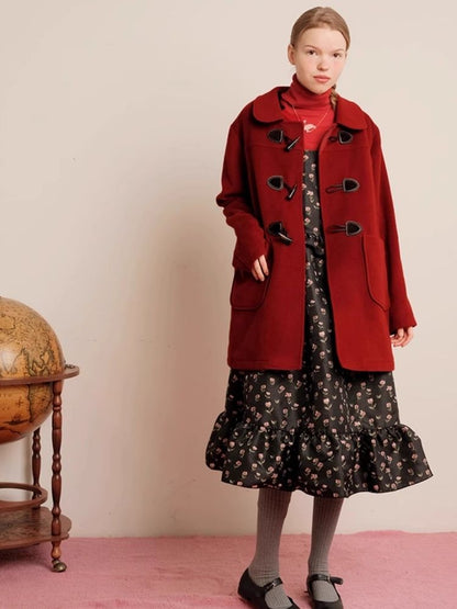 Red Wool Cashmere Cowl Coat