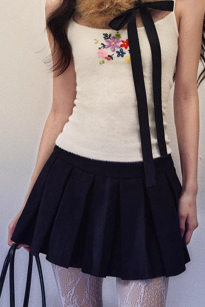 Black and White Wool Pleated Skirt