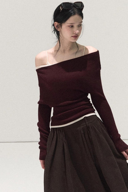 Wool Off-Shoulder Knit Top