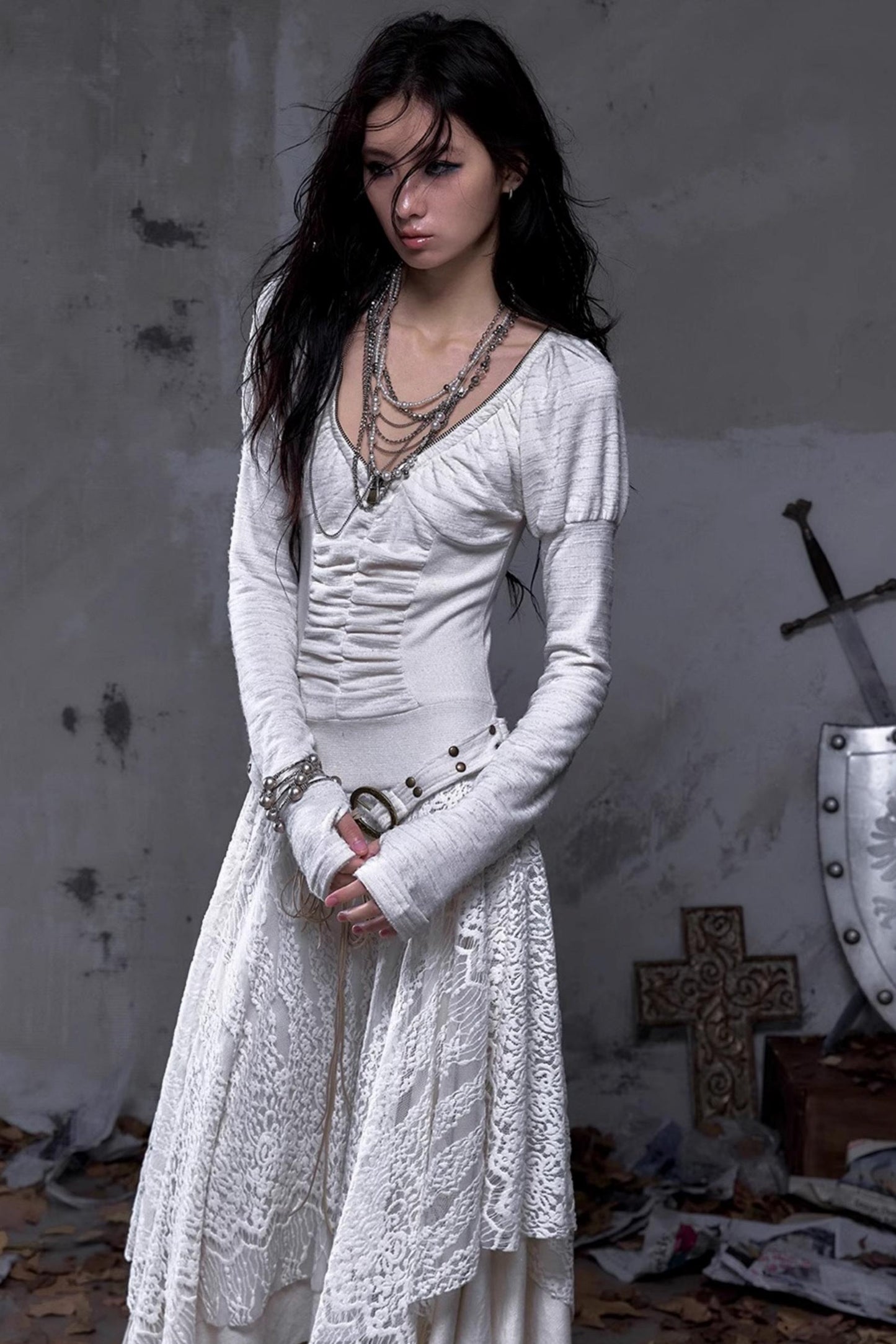 Court Dream Puff Sleeve Lace Maxi Dress